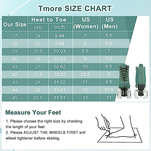 Tmore Roller Skates for Women and Men, Classic Double-Row Roller Skate High-Top Four Light up Wheels Premium Sueded Leather Outdoor Indoor Roller Skates for Adults and Teens (Green Black Wheel,41)