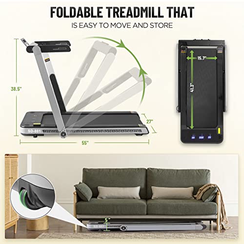 Treadmills for Home, Walking Pad Treadmill Under Desk，2 in 1 Foldable Treadmill Standing , Portable Running Machine Max 300 LBS Weight for Office and Apartment with Speaker,APP, Remote Control