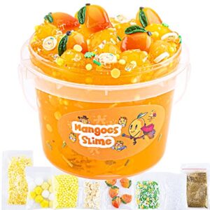 crystal slime, orange mango clear jelly cube glimmer crunchy slime with 8 add-ins, idea stress relief toy, kids party favor, birthday easter christmas new year gift for girls & boys age 6 7 8 9 10+