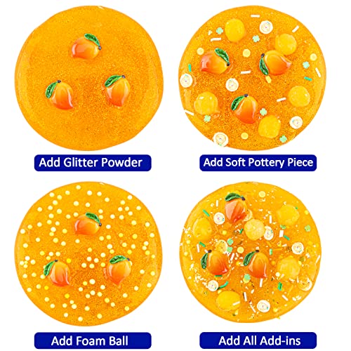 Crystal Slime, Orange Mango Clear Jelly Cube Glimmer Crunchy Slime with 8 Add-ins, Idea Stress Relief Toy, Kids Party Favor, Birthday Easter Christmas New Year Gift for Girls & Boys Age 6 7 8 9 10+