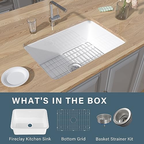 Kitchen Sink Drop In 27"x19" HOMLYLINK Pure White Kitchen Sink Undermount Kitchen Sink Dual Mount Drop In Kitchen Sink 27 Inch Single Bowl Fireclay Sink Custom Accessories Included