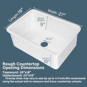 Kitchen Sink Drop In 27"x19" HOMLYLINK Pure White Kitchen Sink Undermount Kitchen Sink Dual Mount Drop In Kitchen Sink 27 Inch Single Bowl Fireclay Sink Custom Accessories Included