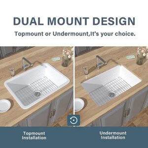 Kitchen Sink Drop In 27"x19" HOMLYLINK Pure White Kitchen Sink Undermount Kitchen Sink Dual Mount Drop In Kitchen Sink 27 Inch Single Bowl Fireclay Sink Custom Accessories Included