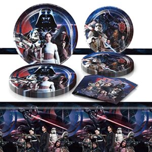 41pack star war party supplies include 20 plates, 20 napkins 1 tablecloth for star war birthday party decoration