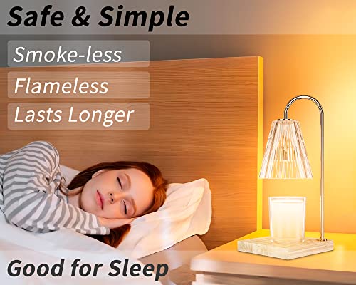 SESIIduo Candle Warmer Lamp, Timer & Dimmable for Jar Candles, Melter Electric Scented Candle Electric Melter Light with 2 Bulbs, Home Decor and Gift for Mother, Her, Wedding-Glass Wood