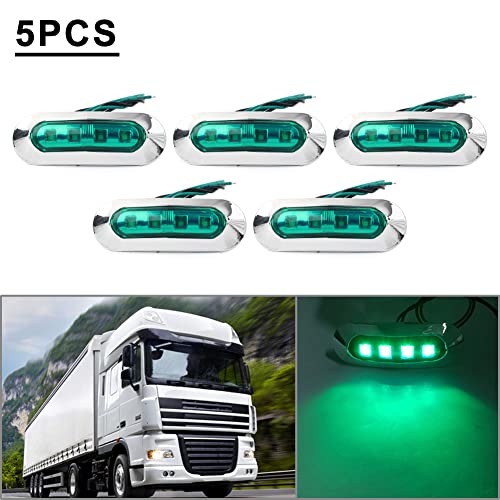 Lirun Motorcycle 5 Pcs Universal 4 LED Side Marker Clearance Light Green Lens For Truck Trailer Pickup SUV Caravan