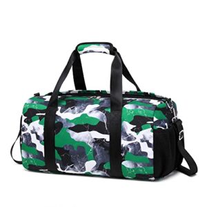 lmwzh travel duffle gym sports bag dance weekender overnight cheer suitable for kids teen and adults with shoe compartment wet pocket (green)
