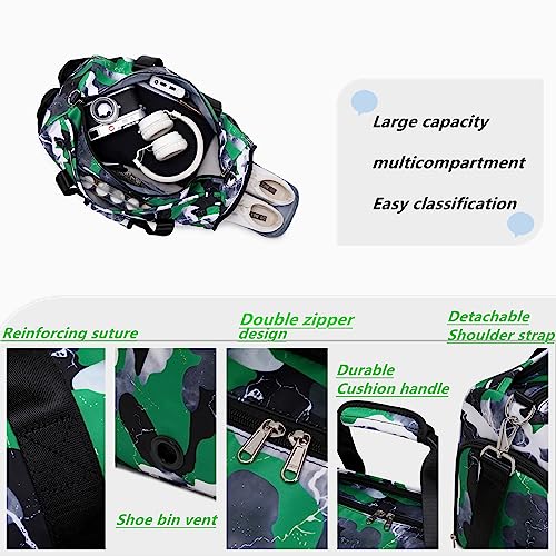 Lmwzh Travel Duffle Gym Sports Bag Dance Weekender Overnight Cheer Suitable For Kids Teen And Adults With Shoe Compartment Wet Pocket (Green)
