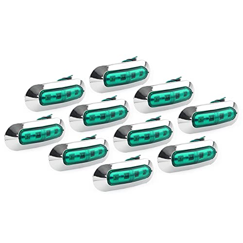 Lirun Motorcycle 10 Pcs Universal 4 LED Side Marker Clearance Light Green Lens For Truck Trailer Pickup SUV Caravan