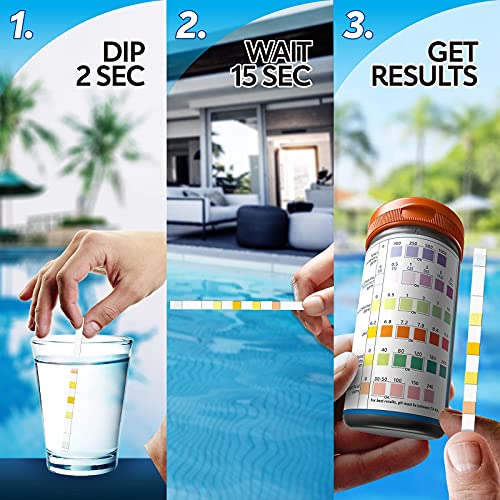 Pool and Hot Tub Test Strips - Medical-Grade Precision 3-1 4-1 7-1 Pool Test Kit - Testing pH, Free Chlorine(Bromine), Total Alkalinity & Cyanuric Acid and So on - Pool Water Test Kit