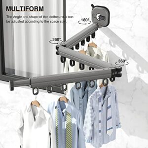 EXQ Home Clothes Drying Rack,Drying Rack Clothing Wall Mounted with Suction Cup Base,Tri Folding Clothing Rack,Clothes Drying Rack Folding Indoor with Telescopic Link (Osculum Type)