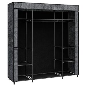 Hzuaneri Closet Wardrobe, 64.5-inch Portable Closet for Bedroom, 3 Clothes Rail Clothes Rail with Fabric Cover, Clothes Storage Organizer, 64.5 x 17.3 x 70 Inches, 9 Compartments, Black WO0203BC