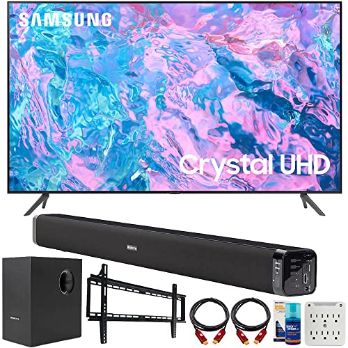 SAMSUNG UN58CU7000 58 inch Crystal UHD 4K Smart TV Bundle with Deco Gear Home Theater Soundbar with Subwoofer, Wall Mount Accessory Kit, 6FT 4K HDMI 2.0 Cables and More (2023 Model)