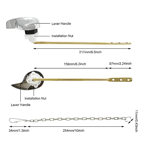 Moicstiy Toilet Handle Replacement Kit Toilet Chrome Finish Tank Flush Lever with Stainless Steel Flapper Chains, with Seal Gasket and Nut, Universal Toilet Trip Replace for Mount Toilet
