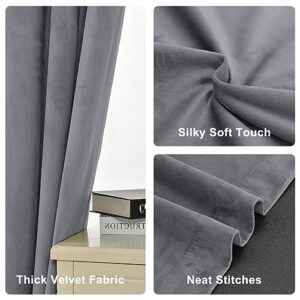 XWZO Velvet Curtains 96 Inches Long - Soft Room Darkening Thermal Insulated Thick Window Curtain Panels for Bedroom/Gallery/Home Theater/Patio Door with Tiebacks, Grommet, Grey, W52 x L96, Set of 2