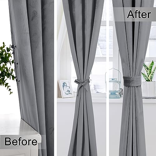 XWZO Velvet Curtains 96 Inches Long - Soft Room Darkening Thermal Insulated Thick Window Curtain Panels for Bedroom/Gallery/Home Theater/Patio Door with Tiebacks, Grommet, Grey, W52 x L96, Set of 2