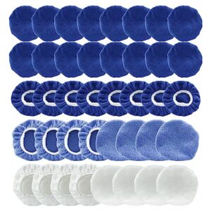 Moicstiy 40 Pcs Polishing Bonnet Pads Buffer Pads Cover (5-6 Inch) Car Polisher Bonnet Microfiber Bonnet Waxing Bonnet Including 24 Microfiber 8 Plush 8 Non Woven for Car Polisher