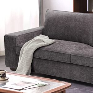 LEISLAND 88.58" Modern Sofas Couches for Living Room, Chenille Deep Seat Sofas & couches with Metal, Removable Low-Back Sofa Cushion and Detachable Sofa Cover/Easy to Install(Dark Grey)