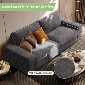 LEISLAND 88.58" Modern Sofas Couches for Living Room, Chenille Deep Seat Sofas & couches with Metal, Removable Low-Back Sofa Cushion and Detachable Sofa Cover/Easy to Install(Dark Grey)