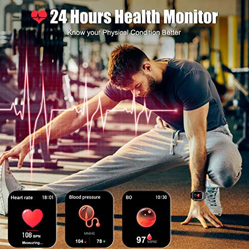 Military Smart Watch for Men, IP68 Waterproof Tactical Sports Watch, Outdoor Rugged Smart Watches for Men with Fitness Tracker Heart Rate Compatible with Android iOS (Includes 2 Watch Bands)