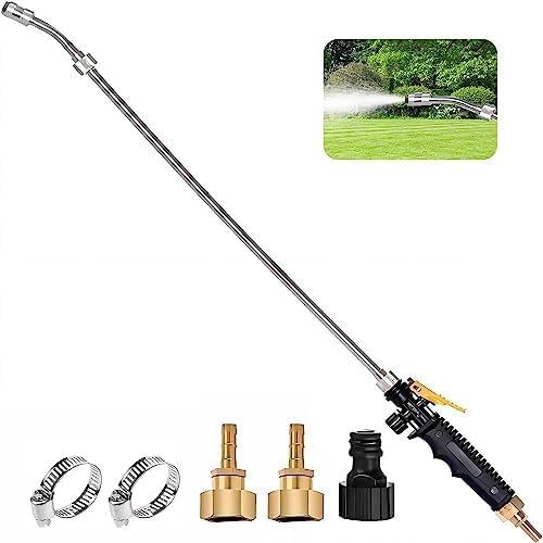 28" Sprayer Wand, Replacement Sprayer Wand, 3/8” & 1/4" Brass Barb, Replacement Wand For Sprayer, Adjustable Stainless Steel Garden Sprayer Wand with Shut-Off Valve, With 2 Hose Clamps & Hose Connects