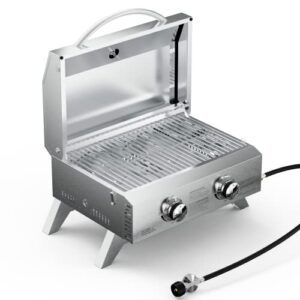 tabletop portable bbq grill, dual propane burner - stainless steel