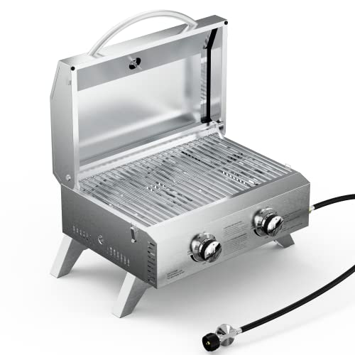 Tabletop Portable BBQ Grill, Dual Propane Burner - Stainless Steel