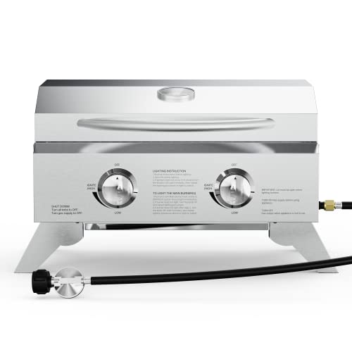 Tabletop Portable BBQ Grill, Dual Propane Burner - Stainless Steel