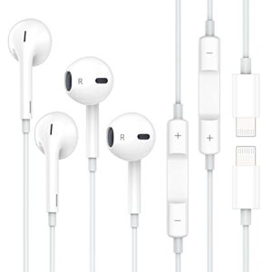 apple earbuds, 2 pack iphone wired with lightning connector [apple mfi certified] wired earphones with microphone volume control music and calling headphones for iphone 14/13/12/11/se/x/xr/xs/8/7