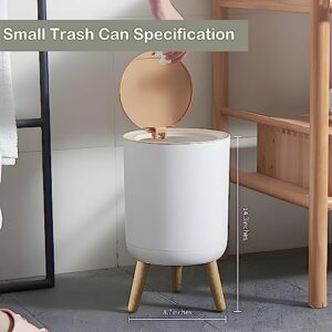 Bathroom Trash cans with lids, White Office Trash Bin Plastic Garbage Can with Push Button, Nordic Waste Basket for Bedroom,Living Room,Kitchen,Toilet,Dog Proof Trash can (1.8 Gal Round)