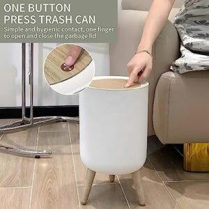 Bathroom Trash cans with lids, White Office Trash Bin Plastic Garbage Can with Push Button, Nordic Waste Basket for Bedroom,Living Room,Kitchen,Toilet,Dog Proof Trash can (1.8 Gal Round)