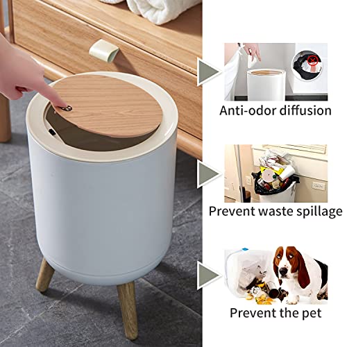 Bathroom Trash cans with lids, White Office Trash Bin Plastic Garbage Can with Push Button, Nordic Waste Basket for Bedroom,Living Room,Kitchen,Toilet,Dog Proof Trash can (1.8 Gal Round)