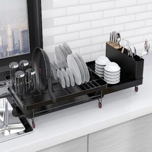 aonee dish drying rack, extendable dish rack, multifunctional dish rack for kitchen counter with drainboard, cutlery holder, knife holder and pot holder