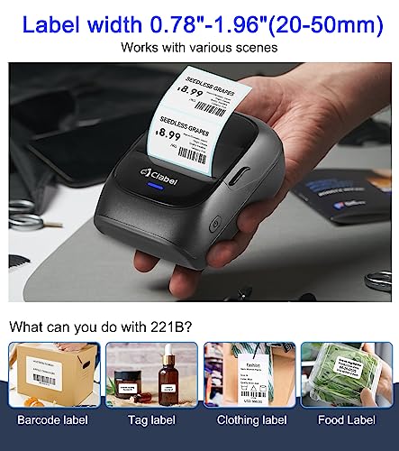 CLABEL Barcode Label Printer, 221B Bluetooth Thermal Label Maker Printer for Addresses, Business, Clothing, Labeling, Mailing, Compatible with Android & iOS System, with 1 Roll Label