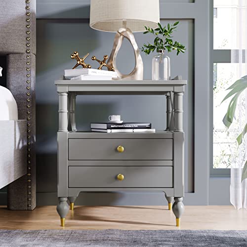 ANTSKU Wood Nightstand with 2 Drawers, Bedside Tables with 1 Shelf & Fenced Desktop, Bed Side Table & Night Stand End Table with Storage for Living Room, Bedroom, Gray, 23.6“L x 17”W x 27.5”H