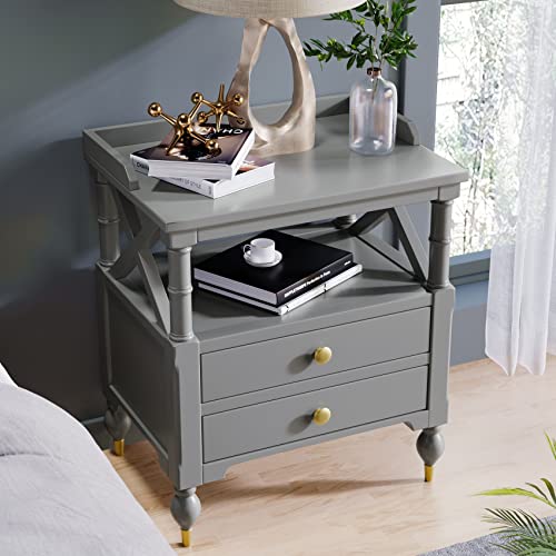 ANTSKU Wood Nightstand with 2 Drawers, Bedside Tables with 1 Shelf & Fenced Desktop, Bed Side Table & Night Stand End Table with Storage for Living Room, Bedroom, Gray, 23.6“L x 17”W x 27.5”H