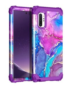 hekodonk for samsung galaxy note 10 plus case,heavy duty shockproof protection hard plastic+silicone rubber hybrid 3 in 1 drop protective case for samsung galaxy note 10 plus purple blue marble