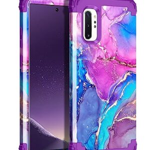 Hekodonk for Samsung Galaxy Note 10 Plus Case,Heavy Duty Shockproof Protection Hard Plastic+Silicone Rubber Hybrid 3 in 1 Drop Protective Case for Samsung Galaxy Note 10 Plus Purple Blue Marble