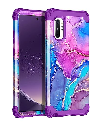 Hekodonk for Samsung Galaxy Note 10 Plus Case,Heavy Duty Shockproof Protection Hard Plastic+Silicone Rubber Hybrid 3 in 1 Drop Protective Case for Samsung Galaxy Note 10 Plus Purple Blue Marble