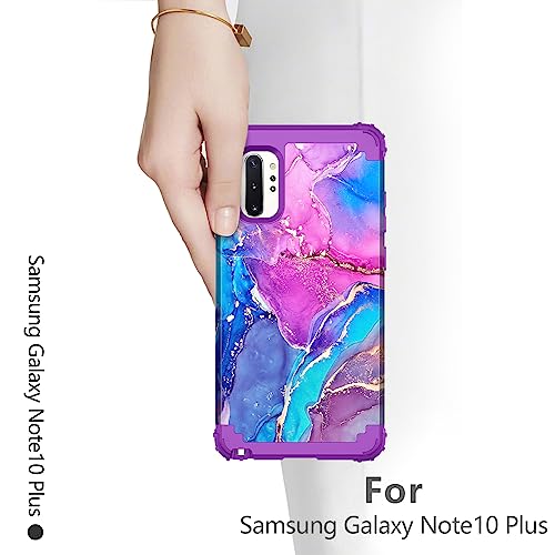 Hekodonk for Samsung Galaxy Note 10 Plus Case,Heavy Duty Shockproof Protection Hard Plastic+Silicone Rubber Hybrid 3 in 1 Drop Protective Case for Samsung Galaxy Note 10 Plus Purple Blue Marble