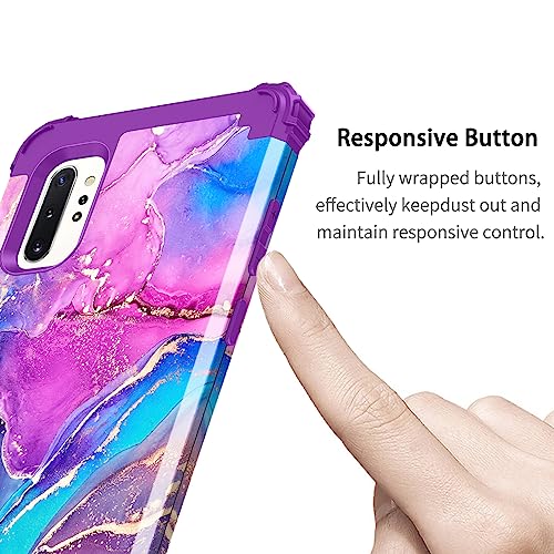 Hekodonk for Samsung Galaxy Note 10 Plus Case,Heavy Duty Shockproof Protection Hard Plastic+Silicone Rubber Hybrid 3 in 1 Drop Protective Case for Samsung Galaxy Note 10 Plus Purple Blue Marble