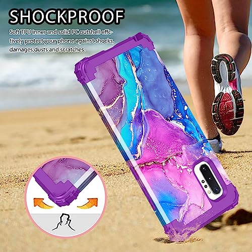 Hekodonk for Samsung Galaxy Note 10 Plus Case,Heavy Duty Shockproof Protection Hard Plastic+Silicone Rubber Hybrid 3 in 1 Drop Protective Case for Samsung Galaxy Note 10 Plus Purple Blue Marble