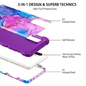 Hekodonk for Samsung Galaxy Note 10 Plus Case,Heavy Duty Shockproof Protection Hard Plastic+Silicone Rubber Hybrid 3 in 1 Drop Protective Case for Samsung Galaxy Note 10 Plus Purple Blue Marble