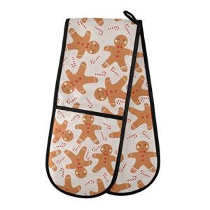 christmas pattern bread man double oven mitts heat resistant soft cotton lining oven mitts with hanging loop for cooking, baking, grilling, 35" x 7"