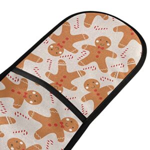 Christmas Pattern Bread Man Double Oven Mitts Heat Resistant Soft Cotton Lining Oven Mitts with Hanging Loop for Cooking, Baking, Grilling, 35" x 7"