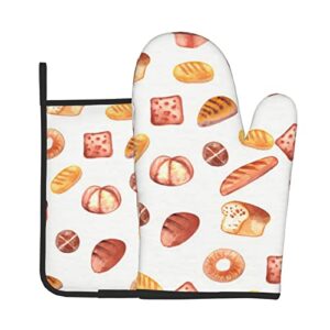 zeraoke painted bread oven mitts and pot holders sets of 2, farmhouse pot holders for kitchen, funny bbq gloves heat resistant hot pad kitchen gloves for cooking baking grilling