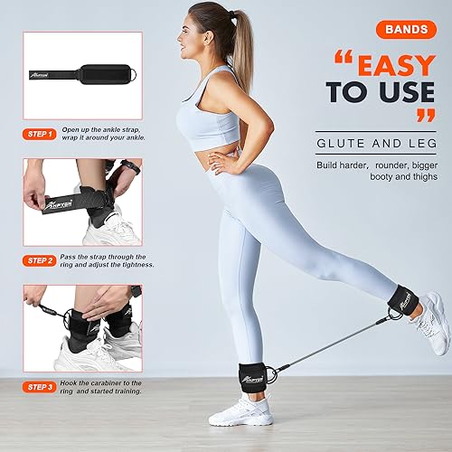 Ankle Resistance Bands with Cuffs, Three Different Pound Leg Workout Equipment, Booty Workout Straps with Adjustable, Portable Cable Machine Ankle Strap Suitable for Home, Gym and Office