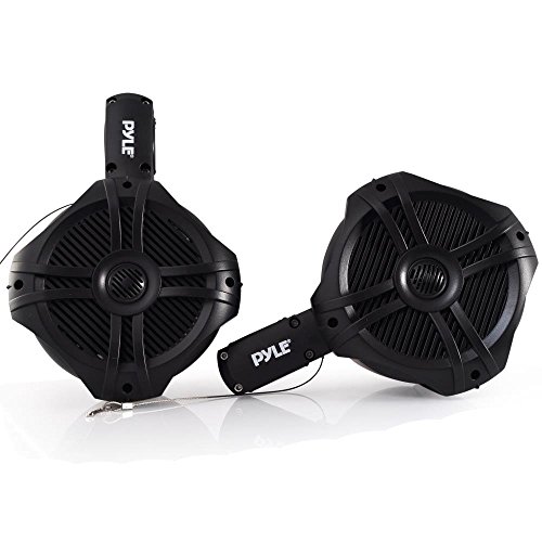 Pyle Waterproof Marine Wakeboard Tower Speakers - 6.5” Dual Subwoofer Speaker Set and 1.0” Tweeters & Marine Bluetooth Stereo Radio - 12v Single DIN Style Boat in Dash Radio Receiver System