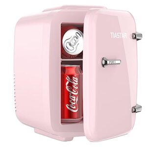 tiastar mini fridge, 4 liter /6 cans skincare fridge for bedroom, dorm, car, office, 110v ac/ 12v dc small fridge, thermoelectric cooler and warmer, pink