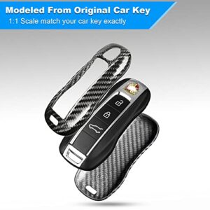 Real Glass Fiber Key Fob Cover with Porsche Keychain for 2018-2023 Porsche 911 Carrera Panamera Taycan Cayenne 918,T-Carbon Key Fob Case Shell Protector for Porsche Smart Key Case